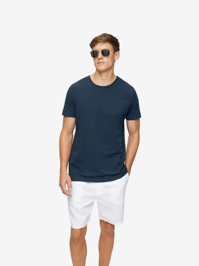 Derek Rose Short Sleeve TShirts Men TShirt Riley Pima Cotton Navy