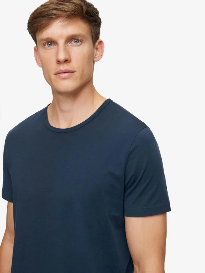 Derek Rose Short Sleeve TShirts Men TShirt Riley Pima Cotton Navy