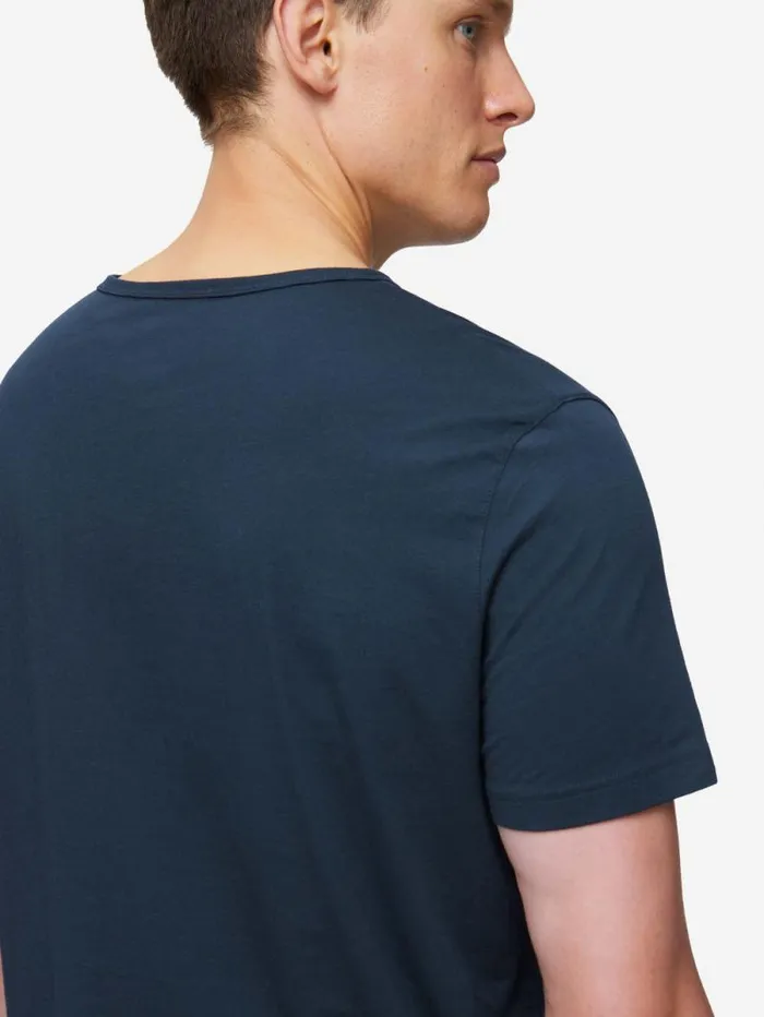 Derek Rose Short Sleeve TShirts Men TShirt Riley Pima Cotton Navy