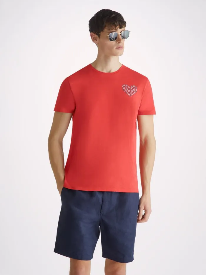 Derek Rose Short Sleeve TShirts Men TShirt Ripley 15 Pima Cotton Red