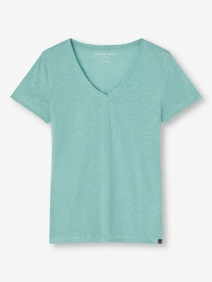 Derek Rose Short Sleeve TShirts Women VNeck TShirt Jordan Linen Soft Aqua