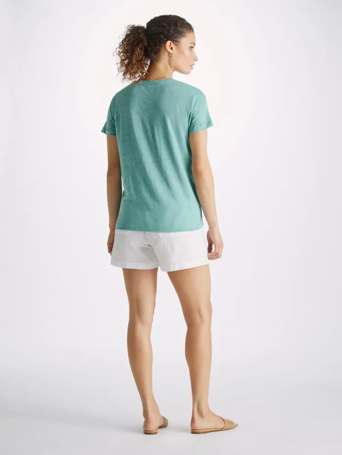 Derek Rose Short Sleeve TShirts Women VNeck TShirt Jordan Linen Soft Aqua
