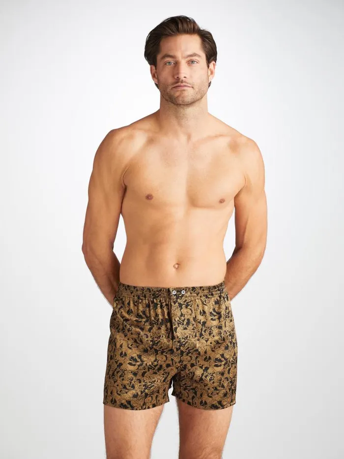 Derek Rose Silk Boxer Shorts Men Classic Fit Boxers Brindisi 108 Silk Satin Black