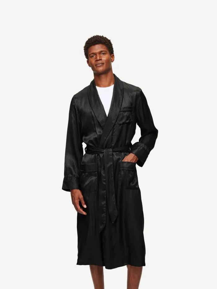 Derek Rose Silk Robes Men Robe Woburn 8 Silk Satin Black