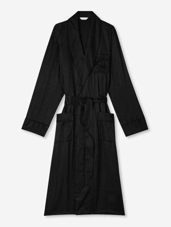 Derek Rose Silk Robes Men Robe Woburn 8 Silk Satin Black