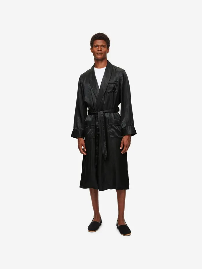 Derek Rose Silk Robes Men Robe Woburn 8 Silk Satin Black