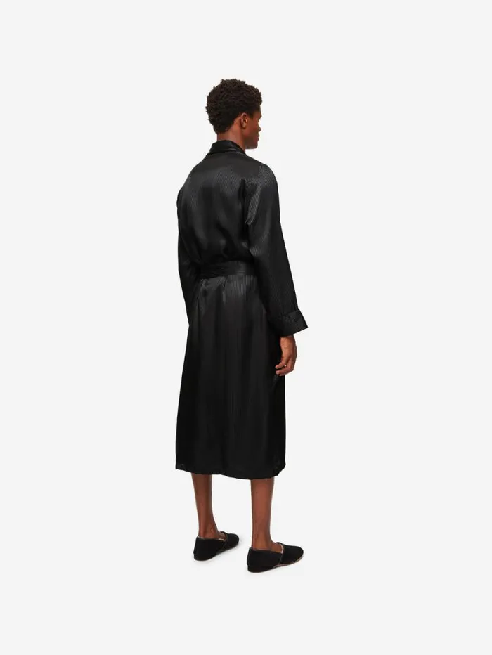 Derek Rose Silk Robes Men Robe Woburn 8 Silk Satin Black