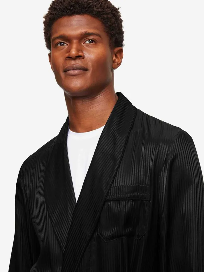 Derek Rose Silk Robes Men Robe Woburn 8 Silk Satin Black
