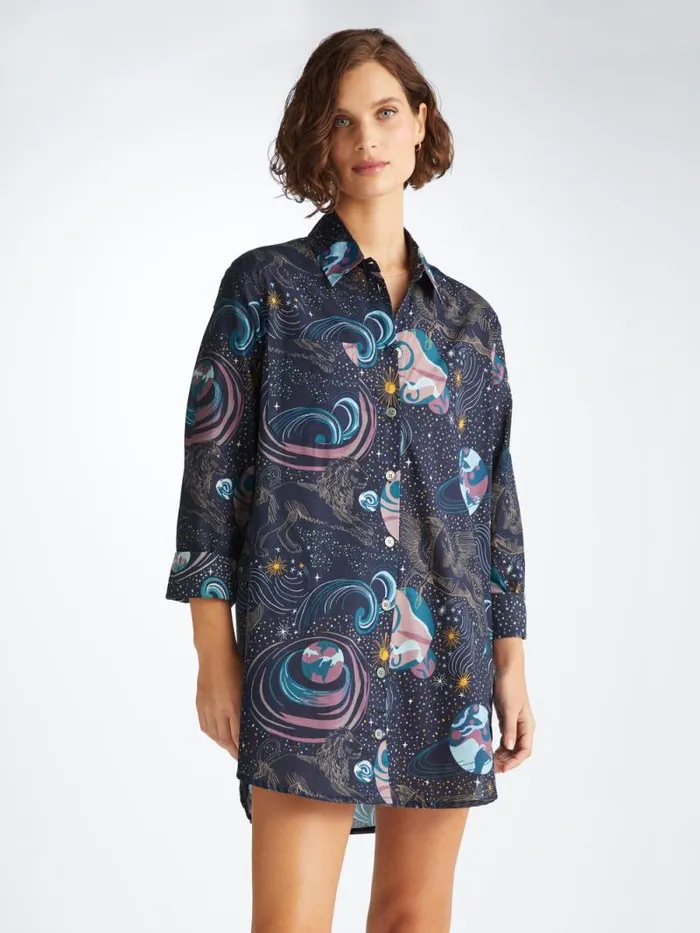 Derek Rose Sleep Shirts Women Nightshirt Ledbury 76 Cotton Batiste Navy