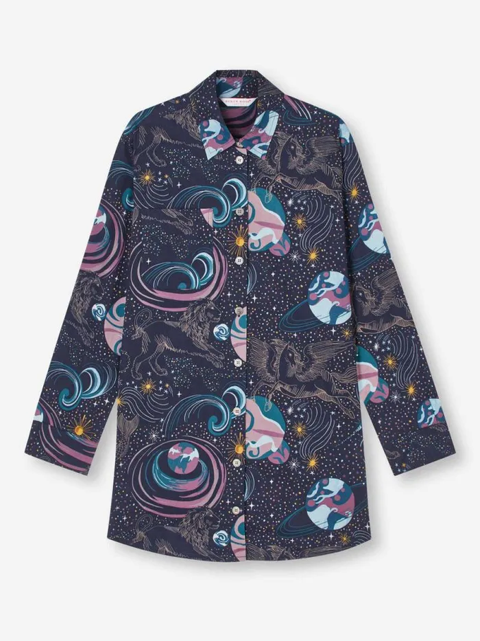 Derek Rose Sleep Shirts Women Nightshirt Ledbury 76 Cotton Batiste Navy