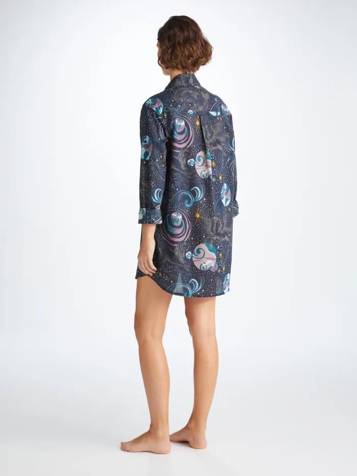 Derek Rose Sleep Shirts Women Nightshirt Ledbury 76 Cotton Batiste Navy