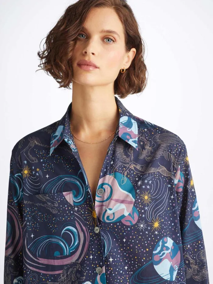 Derek Rose Sleep Shirts Women Nightshirt Ledbury 76 Cotton Batiste Navy