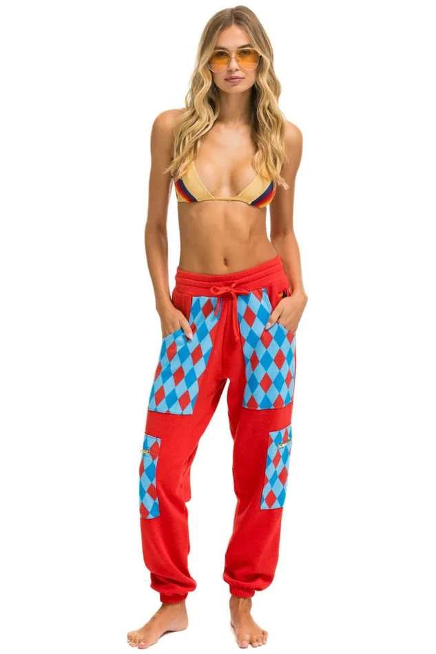 Diamond Smiley 2 Embroidery Cargo Color Block Sweatpants 8211 Red Sky Women Aviator Nation Sweatpants