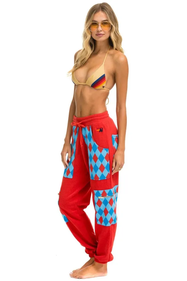 Diamond Smiley 2 Embroidery Cargo Color Block Sweatpants 8211 Red Sky Women Aviator Nation Sweatpants