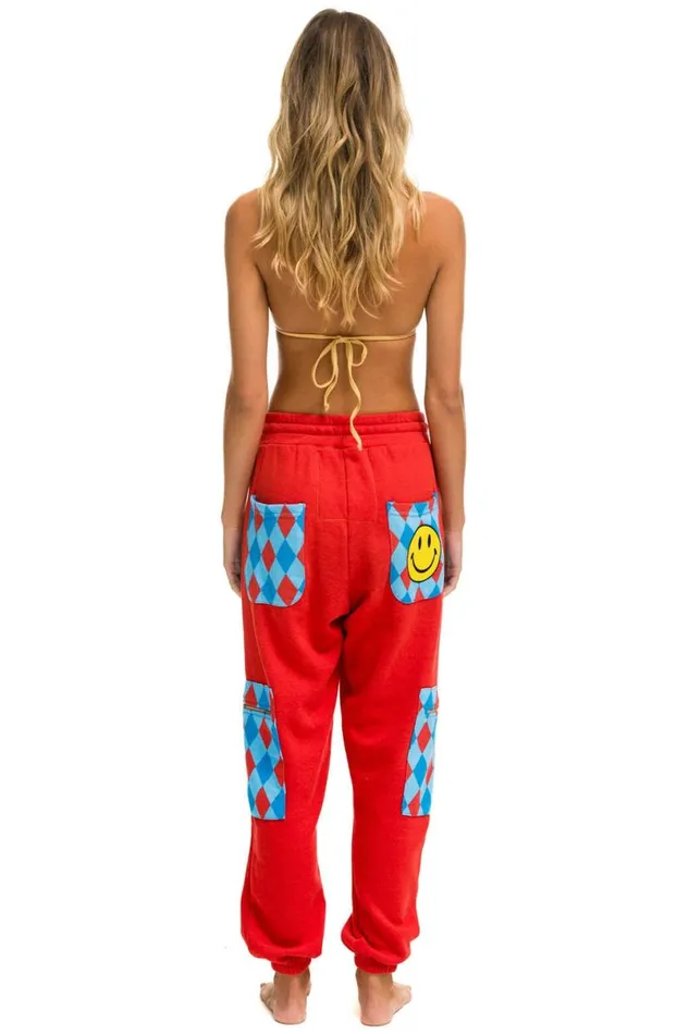 Diamond Smiley 2 Embroidery Cargo Color Block Sweatpants 8211 Red Sky Women Aviator Nation Sweatpants