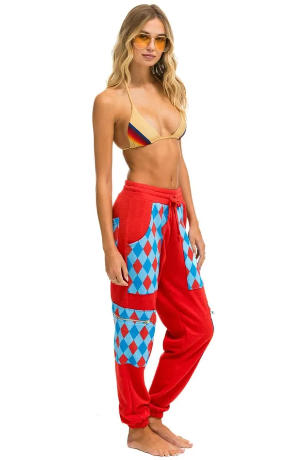 Diamond Smiley 2 Embroidery Cargo Color Block Sweatpants 8211 Red Sky Women Aviator Nation Sweatpants