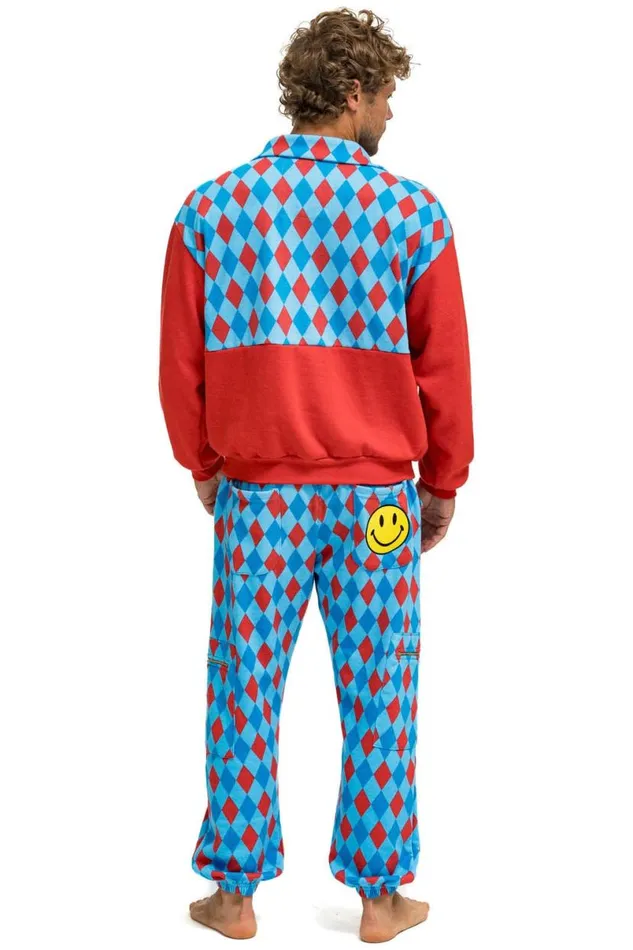 Diamond Smiley 2 Fleece Half Zip Color Block Sweatshirt 8211 Red Sky WomenMen Aviator Nation Sweatshirts