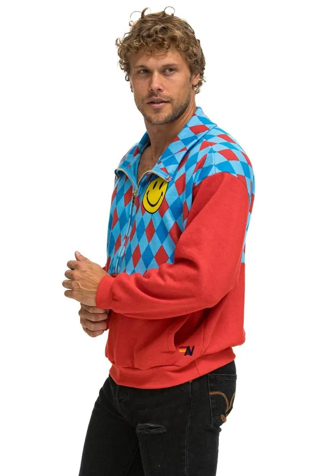 Diamond Smiley 2 Fleece Half Zip Color Block Sweatshirt 8211 Red Sky WomenMen Aviator Nation Sweatshirts