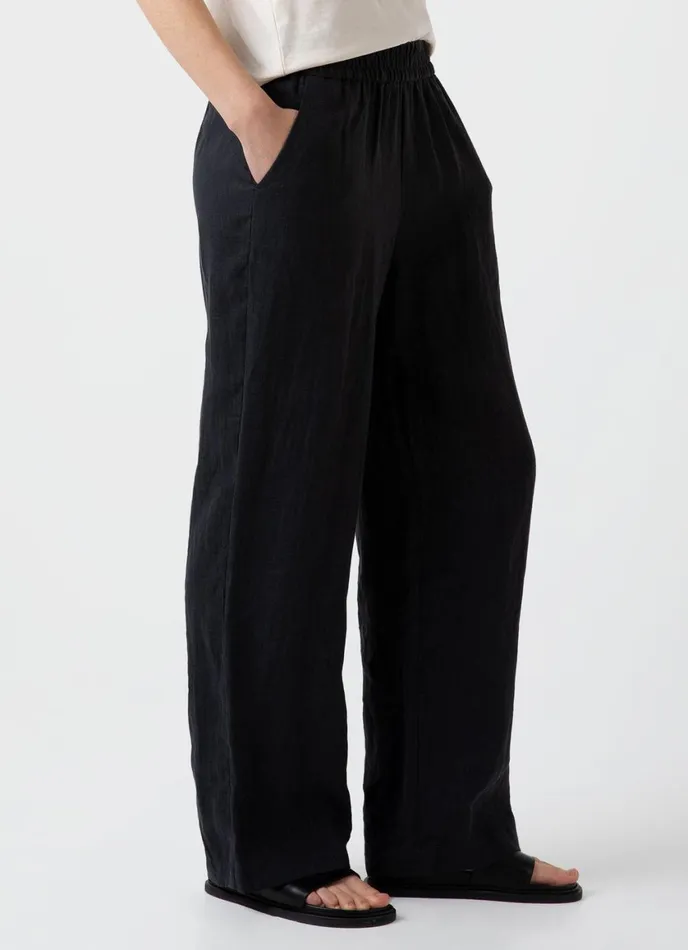 Drawstring Wide Leg Trouser Black Women SUNSPEL Pants