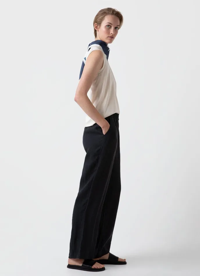 Drawstring Wide Leg Trouser Black Women SUNSPEL Pants