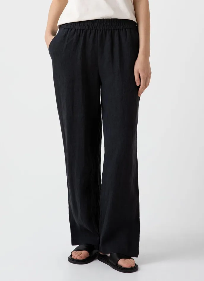 Drawstring Wide Leg Trouser Black Women SUNSPEL Pants