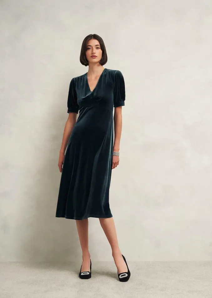 Dresses and Jumpsuits Women HOBBS Petite Dormer Velvet Dress Evergreen