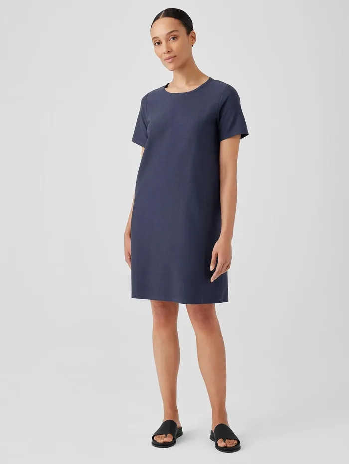 Dresses and Skirts Women Eileen Fisher Washable Stretch Crepe Jewel Neck Dress Ocean