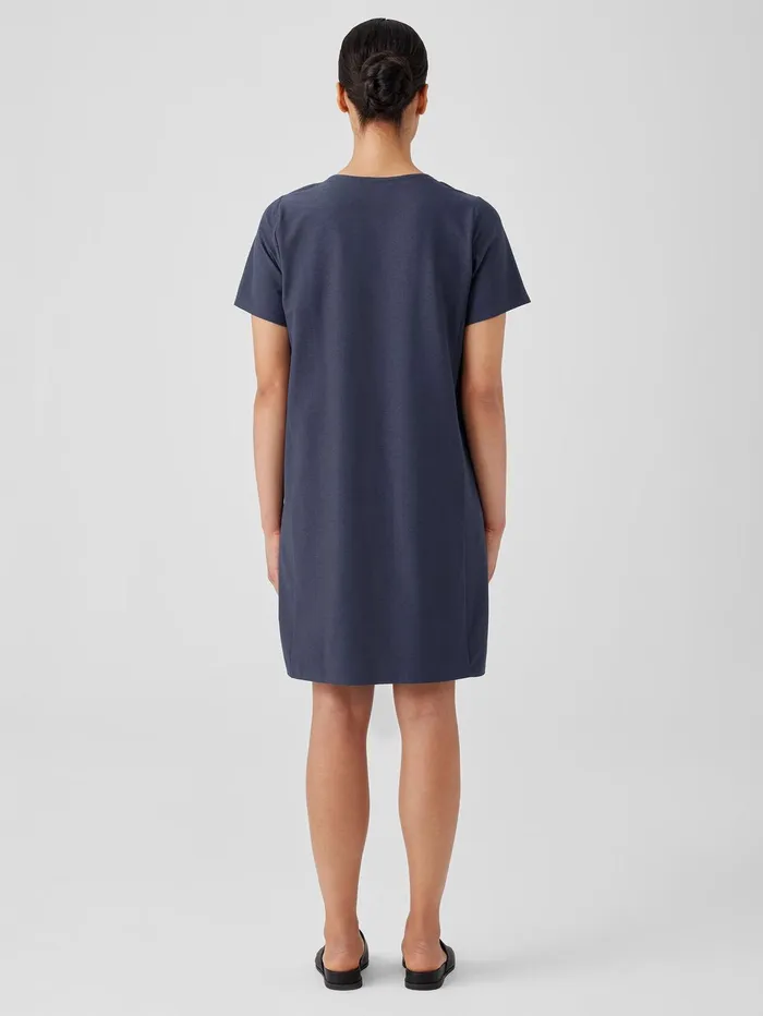 Dresses and Skirts Women Eileen Fisher Washable Stretch Crepe Jewel Neck Dress Ocean