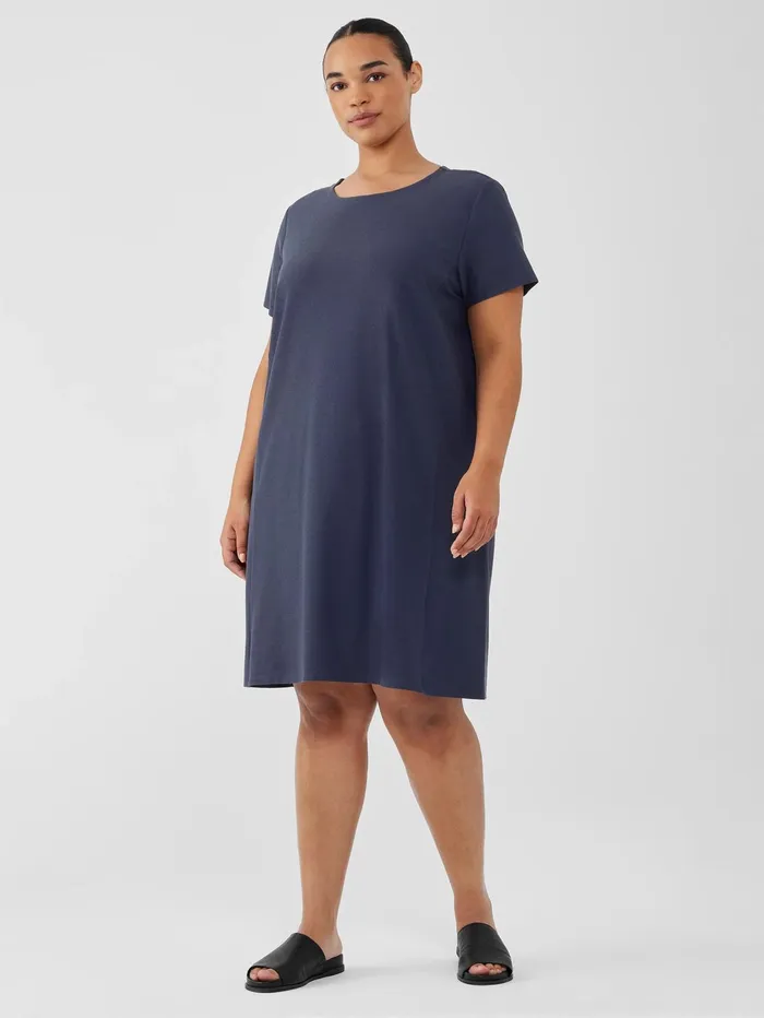 Dresses and Skirts Women Eileen Fisher Washable Stretch Crepe Jewel Neck Dress Ocean