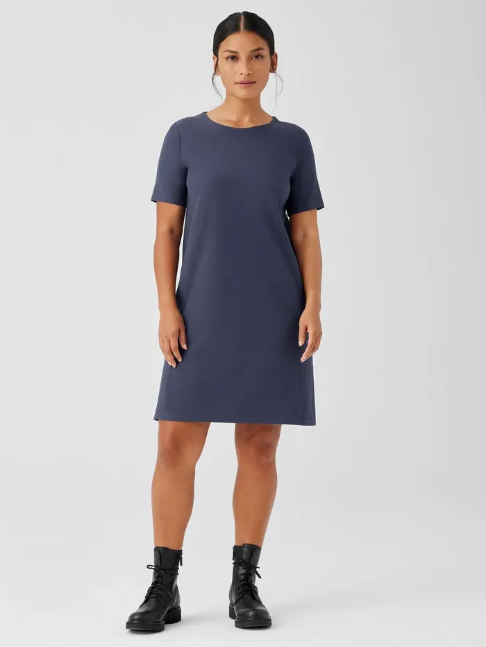 Dresses and Skirts Women Eileen Fisher Washable Stretch Crepe Jewel Neck Dress Ocean