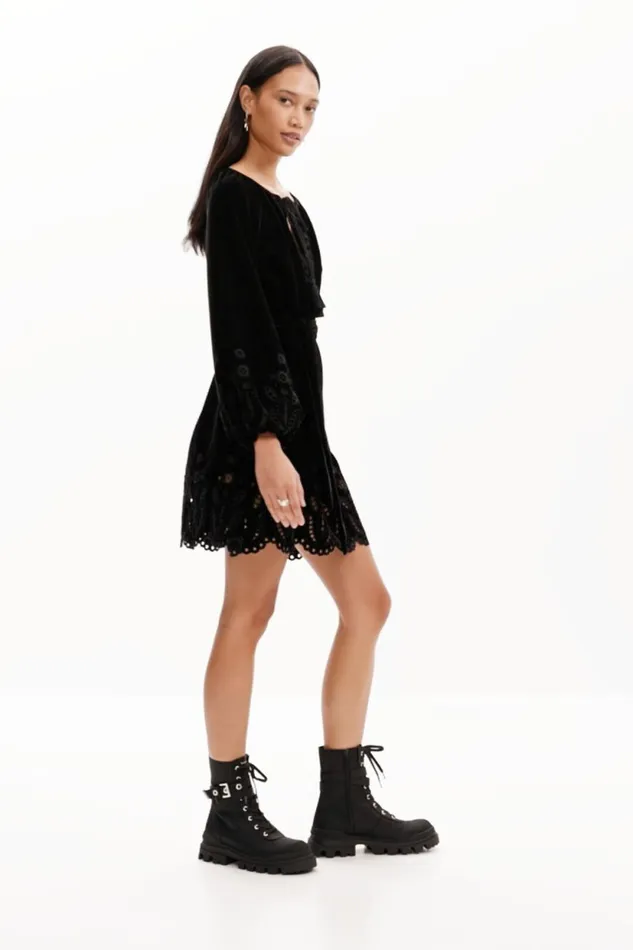 Dresses And Jumpsuits Women Desigual Embroidered Mini Dress Black
