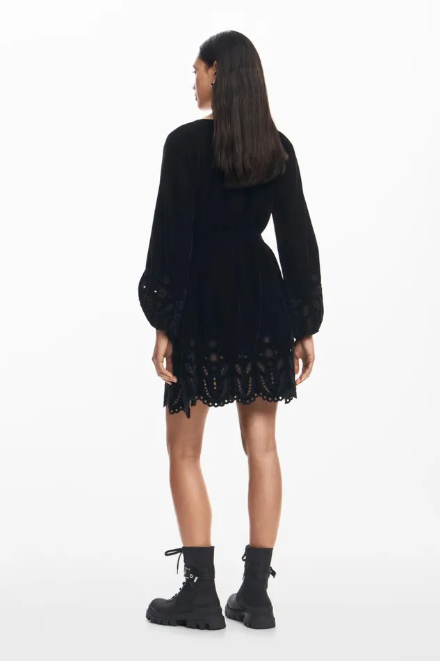 Dresses And Jumpsuits Women Desigual Embroidered Mini Dress Black