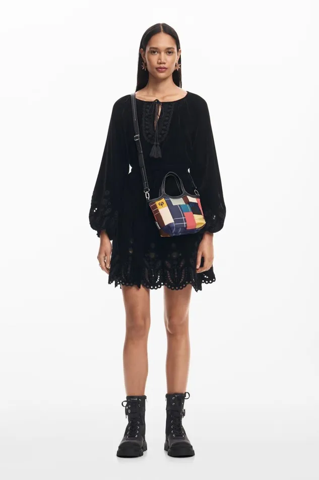 Dresses And Jumpsuits Women Desigual Embroidered Mini Dress Black