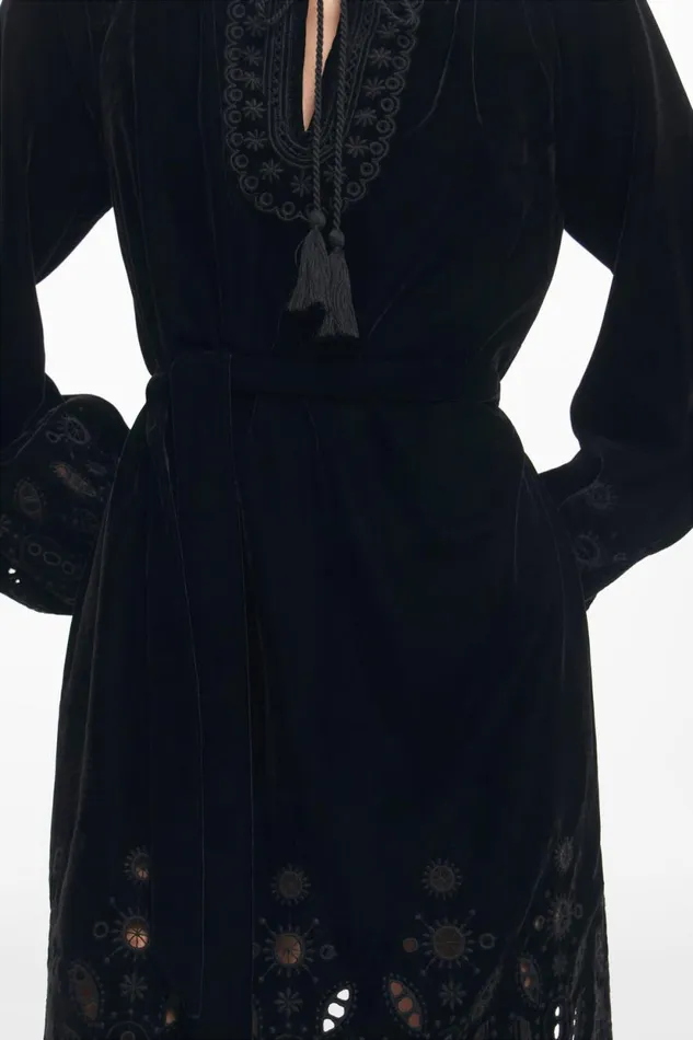Dresses And Jumpsuits Women Desigual Embroidered Mini Dress Black