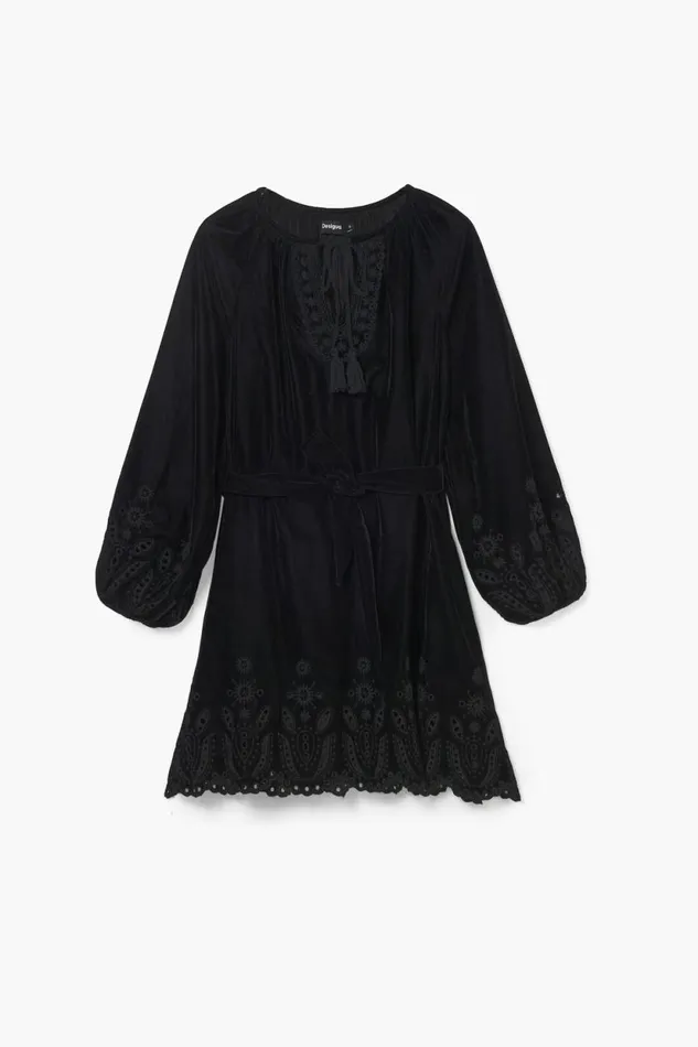 Dresses And Jumpsuits Women Desigual Embroidered Mini Dress Black