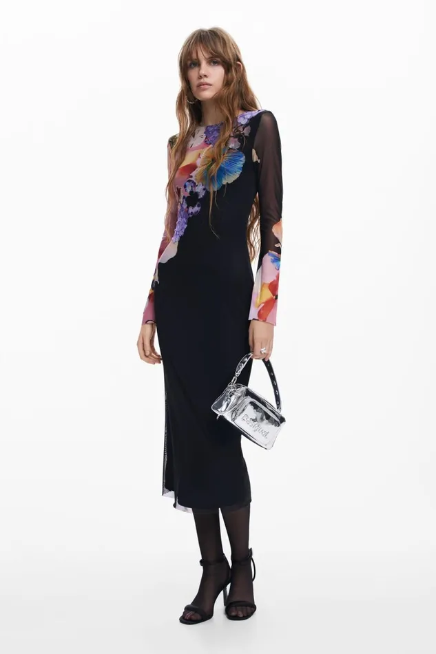 Dresses And Jumpsuits Women Desigual Floral Midi Dress Black