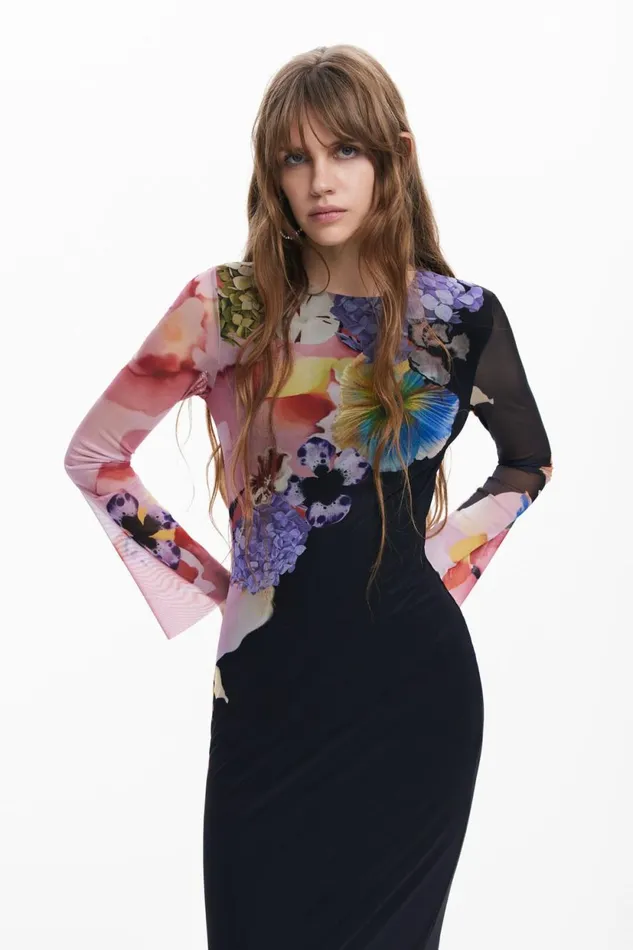 Dresses And Jumpsuits Women Desigual Floral Midi Dress Black