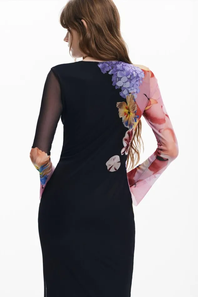 Dresses And Jumpsuits Women Desigual Floral Midi Dress Black