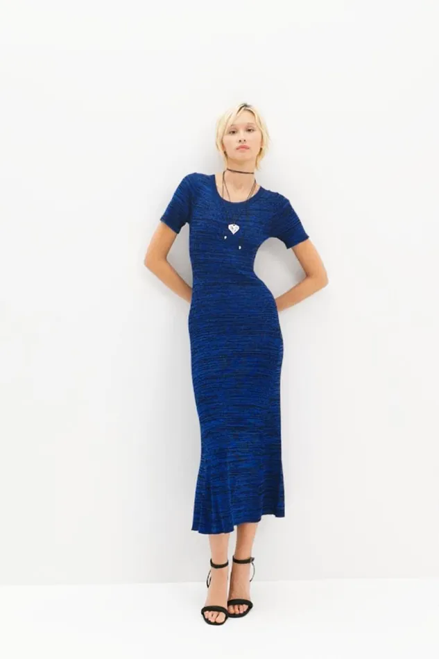Dresses And Jumpsuits Women Desigual Long Mottled Ribbed Dress Blue