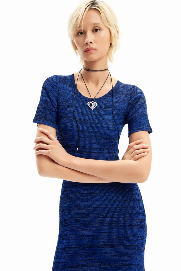 Dresses And Jumpsuits Women Desigual Long Mottled Ribbed Dress Blue