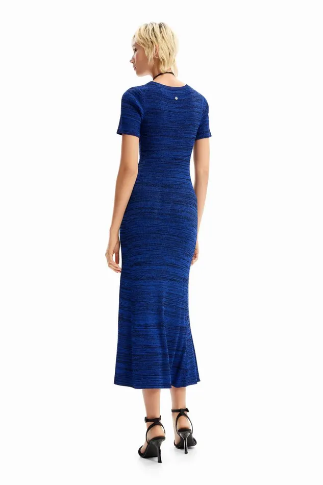 Dresses And Jumpsuits Women Desigual Long Mottled Ribbed Dress Blue