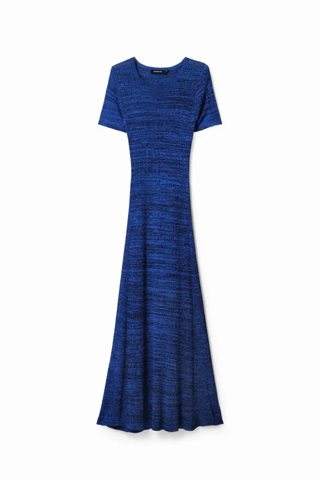 Dresses And Jumpsuits Women Desigual Long Mottled Ribbed Dress Blue