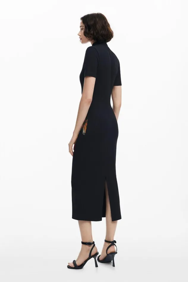 Dresses And Jumpsuits Women Desigual Slim Midi Butterfly Dress Black