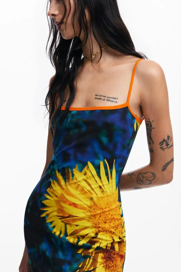 Dresses And Jumpsuits Women Desigual Sunflower Midi Dress Blue