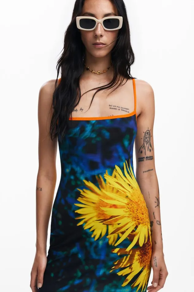 Dresses And Jumpsuits Women Desigual Sunflower Midi Dress Blue