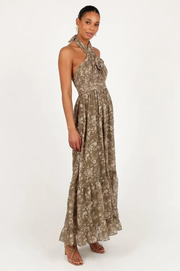 Dresses Petal and Pup Women Lennon Halterneck Maxi Dress Olive Floral
