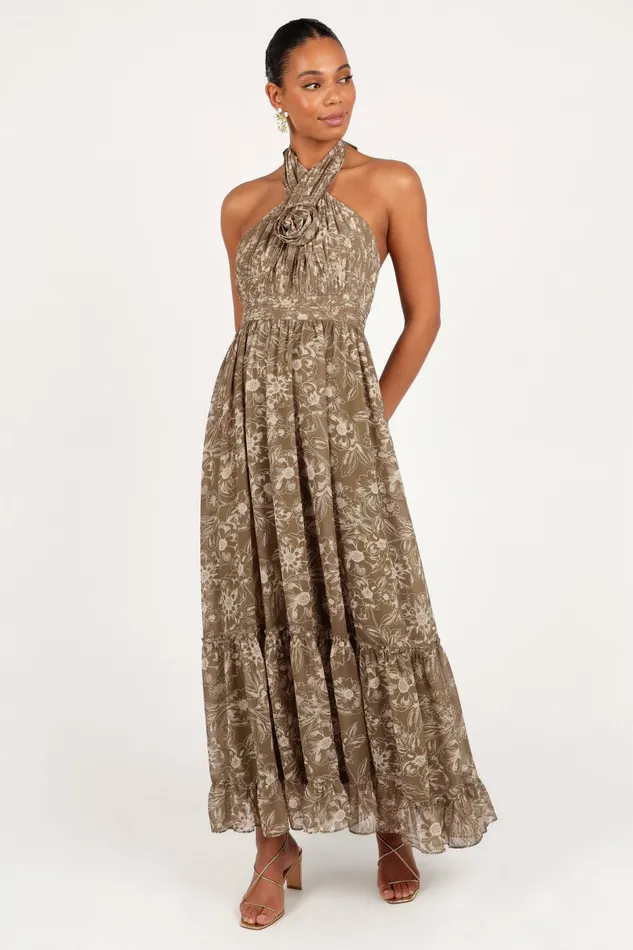 Dresses Petal and Pup Women Lennon Halterneck Maxi Dress Olive Floral