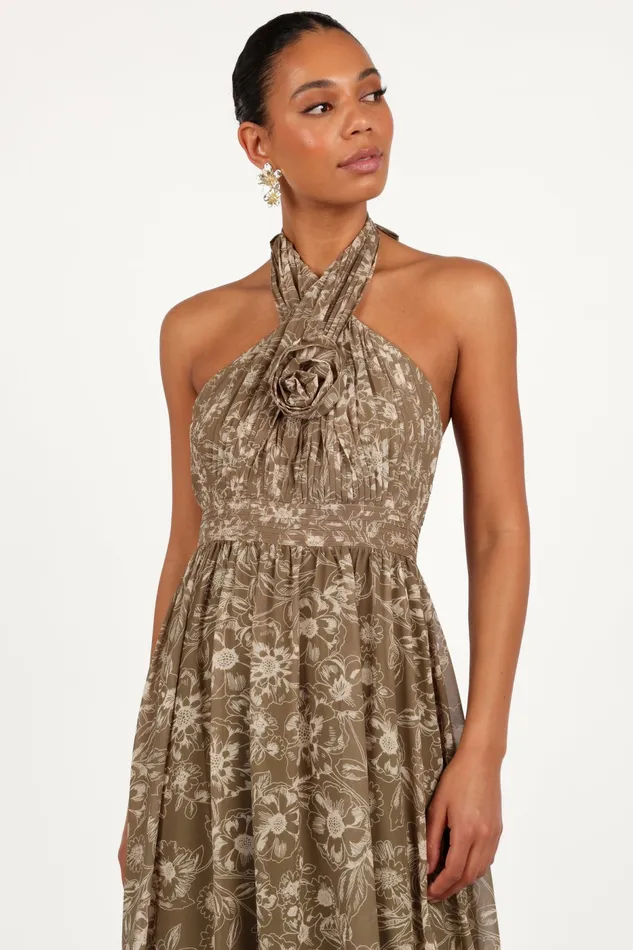 Dresses Petal and Pup Women Lennon Halterneck Maxi Dress Olive Floral