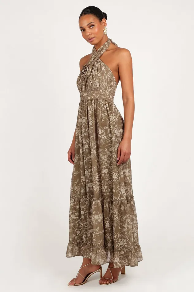 Dresses Petal and Pup Women Lennon Halterneck Maxi Dress Olive Floral