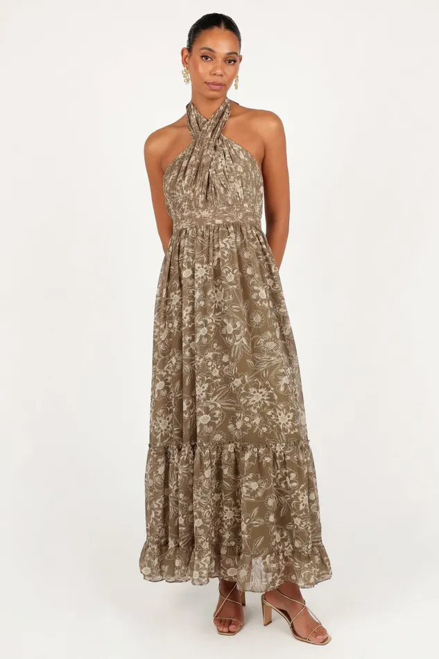 Dresses Petal and Pup Women Lennon Halterneck Maxi Dress Olive Floral